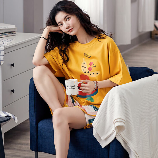 Pang Donglai DL Pyjamas für Frauen in Sommeranzügen für kurzärmelige Damen zweiteiliger Set Pure Cotton Summer Koreaner Stil Thin Student Frühling Herbst und Winter Home Clothes Lotus Color_ZW2325 M _goddess pajamas_gift-Versandversicherung