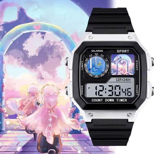 Sky Light Escape personajes de anime Customized Watch Customized Bidimensional Smart Sman Square Electronic Watch Model Model Students [Fashion Silver-Electronic Watch] Z3883 Light Escape Super Value Pack (batería extra larga + Embalaje de caja de regalo)
