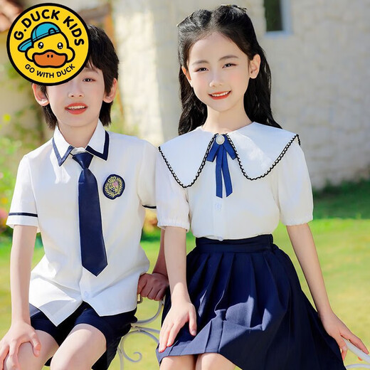 G.DUCKKIDS student school uniforms, primary school students summer college style boy suits, children kindergarten school uniforms, school uniforms, class uniforms, short sleeves 6630 white, summer men's suits 120