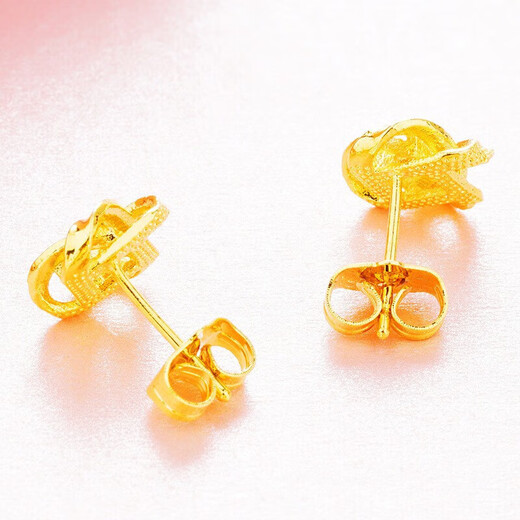 BMOI Old Phoenix 999 Gold Pure Gold 24K Gold Earrings Ruyi Knot Earrings Gold Simple Earrings Women's Fashion Hard Gold