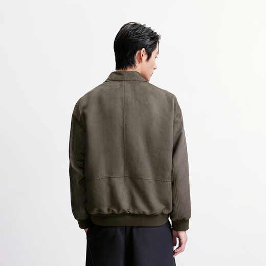 JACK&JONES 25-year men's autumn coat men's loose lapel business casual imitation suede jacket zipper solid color top men E04 olive black L (180)