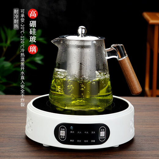 New glass teapot household teapot high temperature resistant solid wood side handle floral teapot boiling water teapot tea set set leisurely time teapot 500ml single pot
