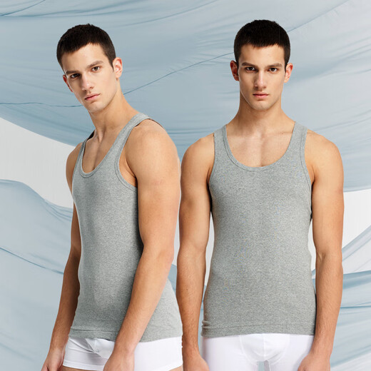 Three-pack two-piece pure cotton vest for men, ribbed elastic, lightweight, breathable, slim-fitting sports inner sleeveless vest, light hemp gray + light hemp gray XL