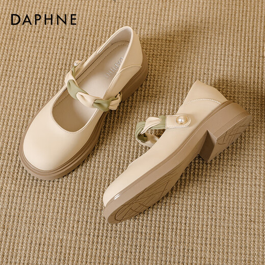 Daphne French Mary Jane Women's Shoes 2025 New Summer Light Mouth Single Smase Wind Wind Wind Slow Sole Tacones Tacones altos zapatos de cuero Color de albarico