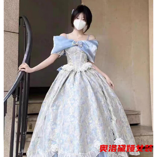 Aurodia one-shoulder evening dress with palace style for students coming of age, fugitive princess Lolita dress for host, dress + bustle L