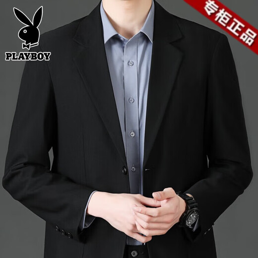 花花公子休闲小西装男外套春秋2025年新款轻商务职业正装西服高级感上衣服 黑色 2XL
