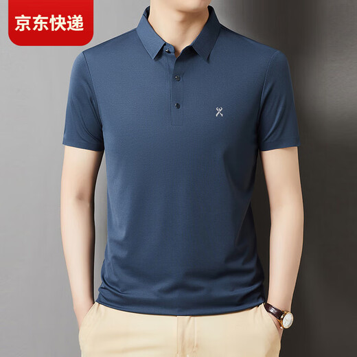 Jinba Brand Herren kurzärmelig T-Shirt Mulberry Silk Summer Casual Lapel Herren-Polo-Hemd [Olive Green] 699 L 175/92a