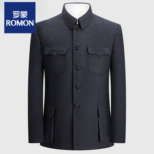 Luo Meng autumn and winter woolen tunic suit for middle-aged and elderly men, loose tunic suit, Chinese style Chinese dress, navy blue XL 180/76a