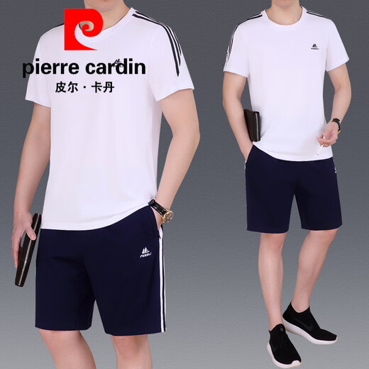 T-shirt d'été de Pierre Cardin Dad Costume de sport pour hommes Shorts courts à manches courtes en deux pièces de vêtements de père de grande taille de grande taille d'âge moyen et âgés de grande taille 9922 Black_ (manches courtes + shorts) l_ (adapté à -120jin [Jin est égal à 0,5 kg]))
