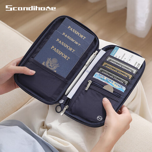 POTRAVEL.DESIGN旅行护照包证件包RFID防盗刷大容量手提防水票据收纳护照夹卡包 藏青色
