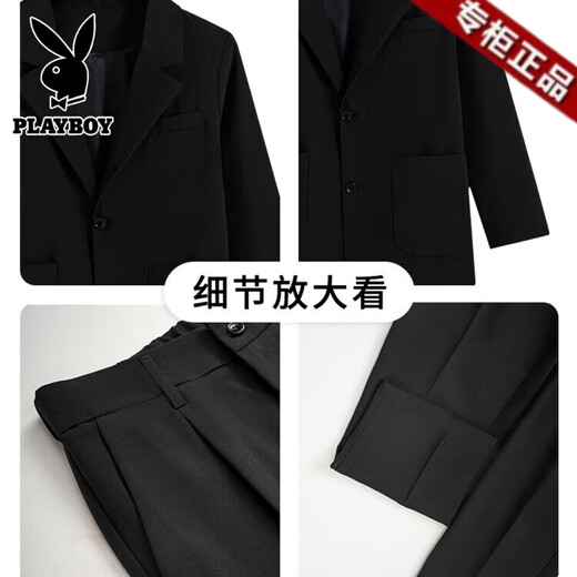 Playboy casual suit men's spring and autumn new light business commuting high-end Korean style handsome suit jacket for men black nine-point suit 2XL recommended 160-180Jin Jin equals 0.5 kg