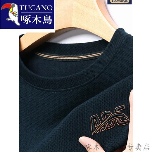 啄木鸟（TUCANO）长袖t恤男2023新款重工刺绣纯棉卫衣圆领秋装体恤上衣打底衫百搭 6623哈青 M 160-120斤