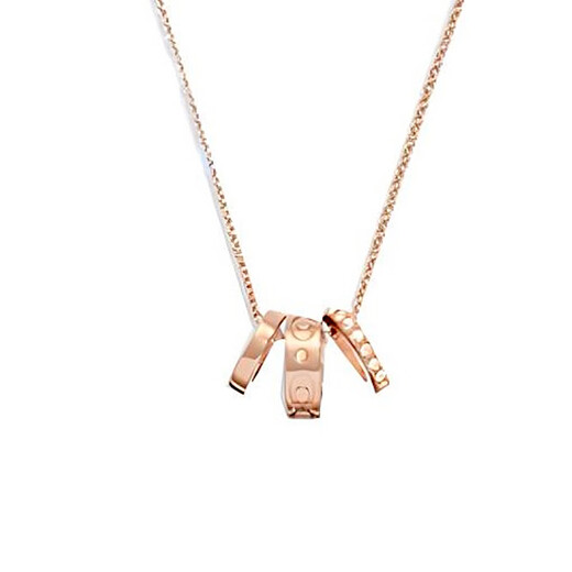 Entraîneur Kissing C Series Logo Collier à trois anneaux, couple même style, cadeau pour petite amie le jour de la Saint-Valentin, collier à trois anneaux en or rose plaquée CI902-RGD