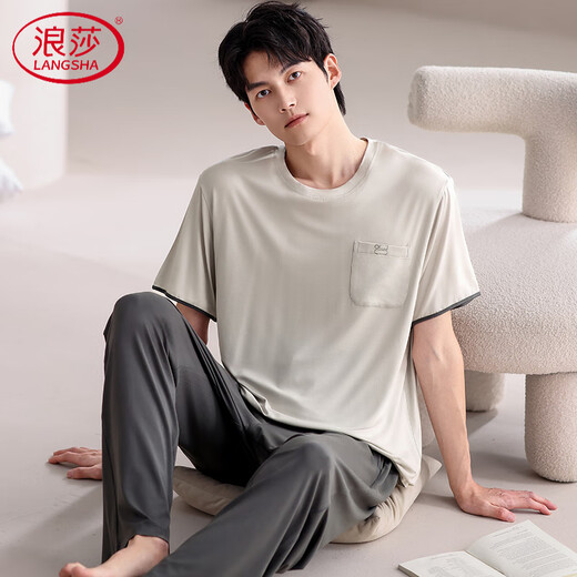 Langsha Modal Pajamas Men's Ice Silk Silk Coucque à manches courtes Casual Plus Taille Summer Home Vêtements AL-9922 L