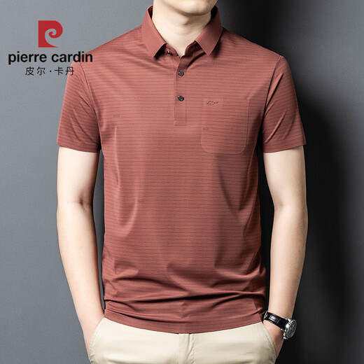 
Pierre cardin 2025 ice silk short-sleeved men's T-shirt middle-aged dad outfit summer thin casual breathable striped polo shirt men red 15286 L 50 recommended weight 125-145 Jin [Jin equals 0.5 kg]