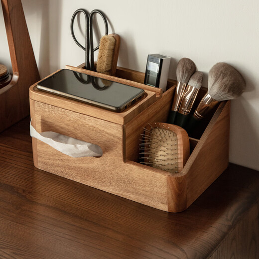 Genji Muyu Western Solid Wood Tissue Box Living Room Multifunctional Solid Wood Paper Box Remote Control Cosmetics Storage Box Gift Tissue Storage Box Acacia Wood