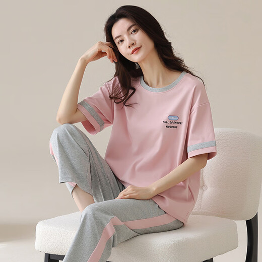 北极绒睡衣女春夏季短袖长裤纯棉韩版学生夏天可外穿全棉家居服套装 YZT9721【主图款】棉短长 M (80-100斤)
