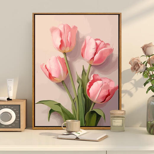 Three-April Tiger Tulip DIY digital oil painting difficult to pass the time to relieve boredom Hand-painted oil painting Living room hanging painting SJ13968 30*40cm stretched thick solid wood inner frame
