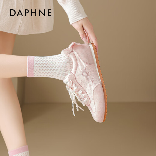 Daphne Pink Ballerina Training Chaussures pour l'été féminin 2025 Nouveau style chinois Broidered White Chaussures Casual Board Chaussures rose [Sweet Bow] 37