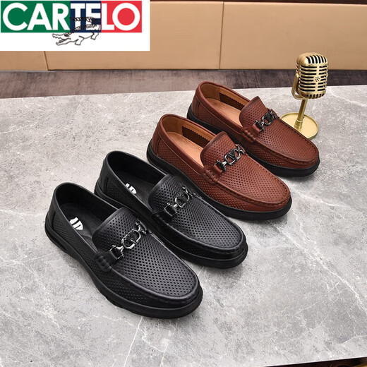 Zapatos de Cartelo para hombres Summer Breathable Business Inventual Papá Sandalias de cuero de cuero zapatos de cuero hueco de cuero para hombres zapatos de bean de poro de vaca 9910 marrón 38