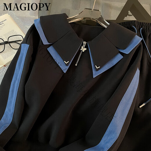
MAGIOPY international luxury high-end brand royal sister temperament casual fashion suit for women 2025 spring style age-reducing slim long sleeves blue two-piece set S (100Jin [Jin equals 0.5 kg])