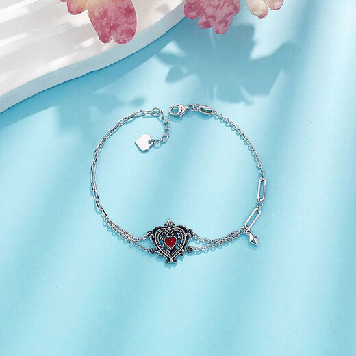 Avani platinum hip-hop trendy brand black gold bracelet pt950 platinum heart-shaped light luxury electric black enamel craft for your girlfriend electric black platinum love bracelet about 4.3g