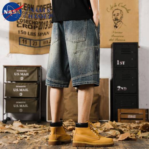 nasawassup潮牌美式休闲宽松复古多口袋牛仔短裤男5分ins夏季薄款凉感五分裤 9926蓝色 30 适合115-125斤