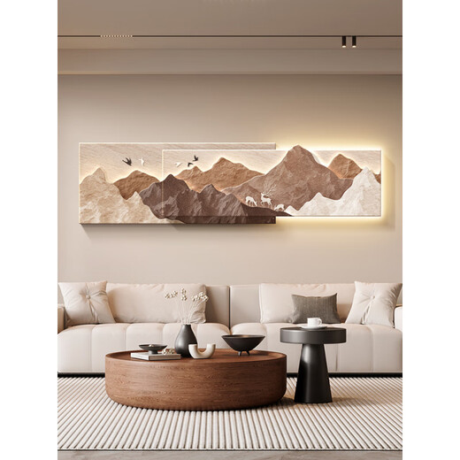 Wen Shiou a une peinture de décoration de salon de dossier de dossier, un mur de canapé de luxe léger peinture de peinture suspendue 2025 Nouvelle peinture de paysage en trois dimensions D a un dossier 12034cm de la peinture de lampe de banque de puissance [Banque de puissance + commutateur de télécommande]