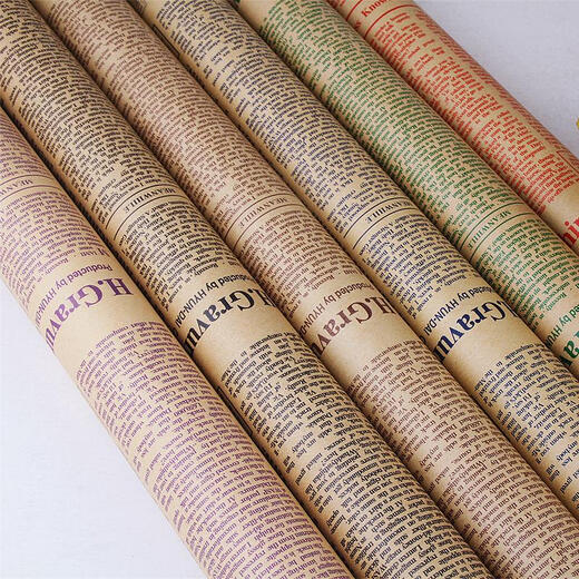 Qilicai cowhide wrapping paper bouquet gift paper children's birthday gift paper gift box vintage bag book velvet paper English flower paper Kraft paper English random 10 pieces for double-sided glue