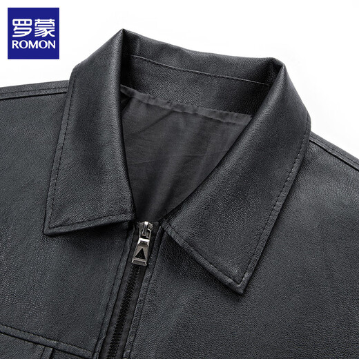 ROMON Мужская кожаная куртка, осень 2025, новинка среднего возраста, деловая повседневная куртка из искусственной кожи с лацканами, мужской топ, черный 2XL (175)