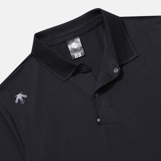 Descente Men's Double Bretted Functional Short Polo Polo Summer Sweat-Absorbing and Breathable Black L (100)