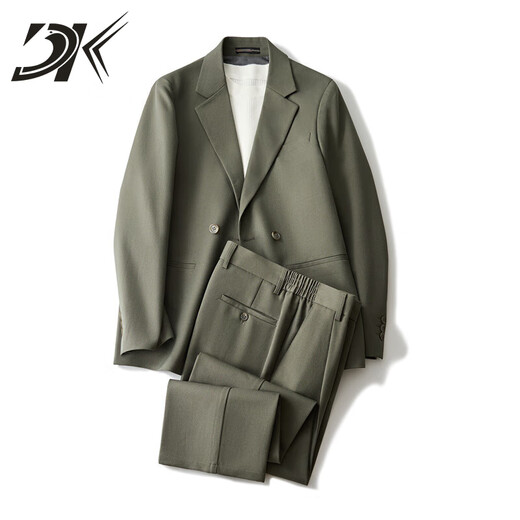 DK brand men's casual suit suit men's spring and autumn new style micro wide fashion trend handsome suit two-piece gray green (top + pants) 2XL