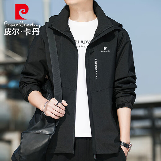 Pierre Cardin Jacket Men's Spring and Autumn Simple Versatile Hooded Jacket Outdoor Casual Loose Jacket Dark Blue XL