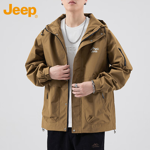 Jeep (JEEP) jacket men's coat autumn and winter casual workwear loose assault hooded clothing men's coffee color XL