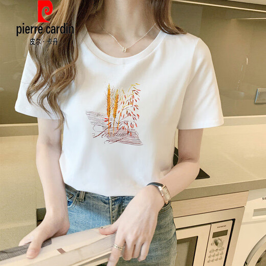 皮尔卡丹（pierre cardin）棉质白色t恤女短袖宽松正肩透气学生体恤夏季2025新款上衣针织衫 9793白色 短袖 M (建议80-105斤)