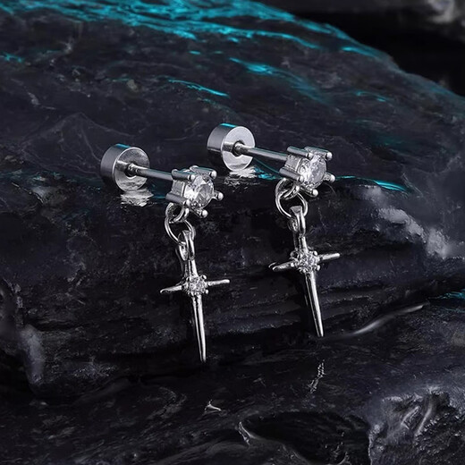BJYL cross pendant earrings for men, cold style, handsome, trendy hip-hop earrings, earrings for men, ins high-end earrings, cross pendant earrings, single