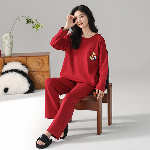 Fenton Kean's new wedding pajamas, newlywed couples suit, spring and autumn pure cotton long-sleeved trousers, bright red zodiac year home clothes
