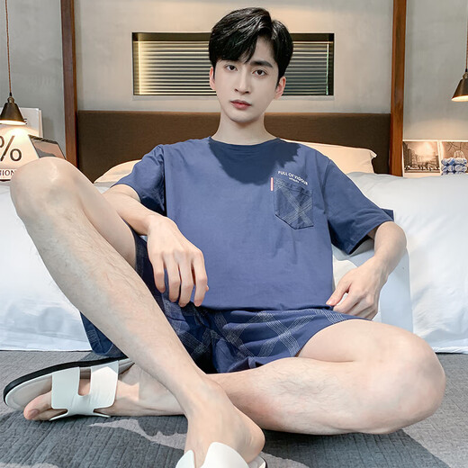 2025 Neue Pyjamas Herren Sommer Baumwolle Dünne Kurzarm Shorts Anzug für Teenager lässige Heimkleidung können außerhalb von HDE9928 L getragen werden