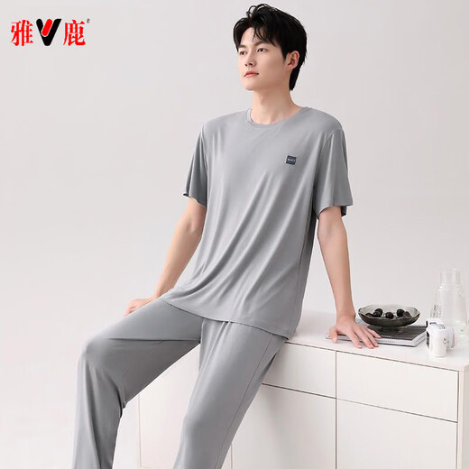 Yalu Modal Pyjamas Herren Sommer kurzärmelige langbeinige Hose für Hauskleidung.