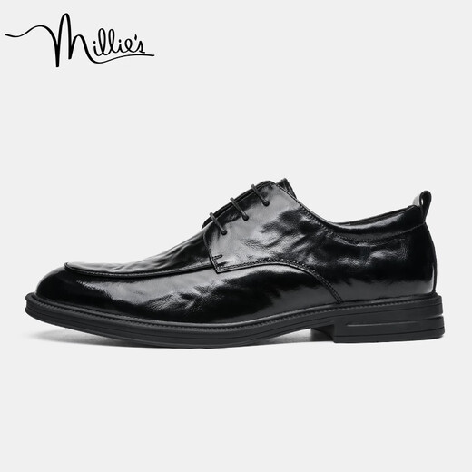 Millies Top Layer Cowhide Herrenschuhe Britische Business Casual Schuhe glänzend Retro Herren Hochzeitsschuhe Lederschuhe Männer U1291 Black 42