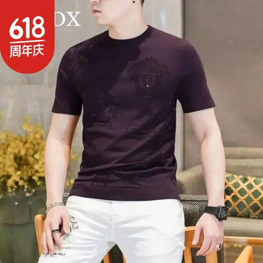 MODX针织冰麻短袖T恤男士新款轻奢冰丝时尚半袖体恤休闲品质男装 9902绿色 M _【90-115斤】
