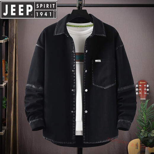 JEEP SPIRIT美式高街牛仔外套男生2025春秋季水洗上衣服百搭撞色翻领休闲夹克 .16823粉红色-款 常规 M 约80-斤可穿