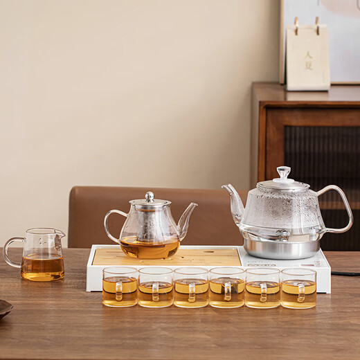 Complete set of high-end glass tea sets, fully automatic water-boiling electric ceramic stove, teapot, household Kung Fu tea cup and tea tray Yunlin glass tea set, integrated tea tray including electrical appliances