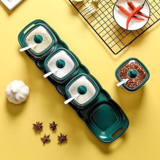 Taixige salt, MSG, seasoning box combination set, seasoning jar, seasoning bottle, seasoning bottle, kitchen supplies, household oil pot, emerald, two packs, free spoon