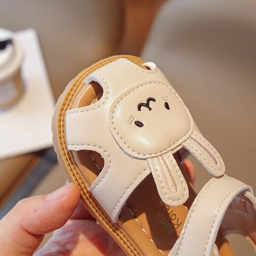 Fat Donglai Girls Baotou Sandals 2024 Summer New Children's Hollow Princess Shoes Female Baby Soft Bottom Rabbit Toddler Shoes Trendy Off-White 23 Sizes/Inner Length 15.0cm