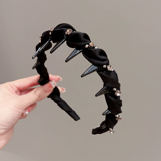 Zhuo Keke headband for women 2025 new style rhinestone wrapped wavy headband high-end non-slip toothed hair hole black hairpin black rhinestone wrapped hairband
