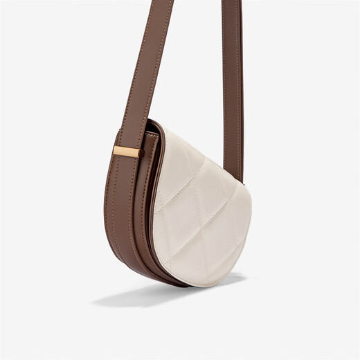 Sac de luxe de luxe anysmic sac de selle de sel de selle 2025 Nouveau niche crossbody sac authentique en cuir semi-cercle à large bande d'épaule à large bande de sac pour femmes couleur de chocolat avec beige [emballage de boîte cadeau]