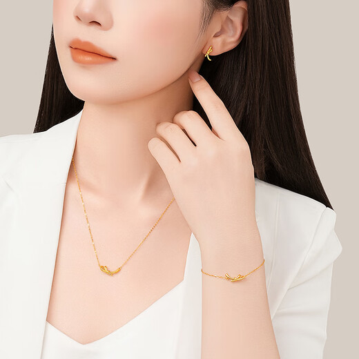 Trendy Acer to Jane 18k gold necklace for women, gold set, pendant, bow, fashionable, light and luxurious, birthday gift for girlfriend, chain length is about 45cm