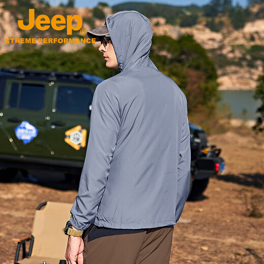 Jeep outdoor original yarn sun protection clothing men's summer light windbreaker UPF40+ sun protection clothing waterproof fishing hooded jacket technology gray 291 XL