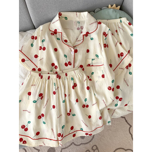 Pajama de gasa de algodón de terciopelo ártico para mujeres Pantalones de manga corta Summer Tres piezas Cardigan Cardigan Home Ropa de primavera y Autumn Cloud-9905# Black Love Set M [Sugerencia 75-100Jin [Jin equivale a 0.5 kg]]